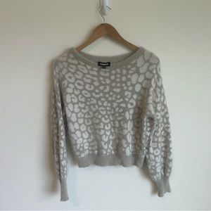 Express Leopard Beige Printed Long Sleeve Sweater